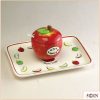 Jewish New Year ROSH HASHANAH Ceramic Apple Honey Dish Set with Tray and Spoon