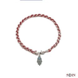 GOOD LUCK AMULETTE AMULET PROTECTS AND GUARDS FROM HARM, EVIL EYE. Sterling Silver RED KABBALAH KABALA NEW AGE SPIRITUAL BENDEL BRACELET with HAMSE.