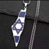 Judaica Jewelry Stainless Steel Land of Israel Eretz Yisrael Yisroel Blue & White Enamel Necklace