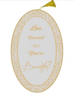 Oval “Love Yourself” Silver Mirror with Gold Imprint Inspirational Blessing Collectible Handcrafted Lucite Acrylic Home Decor Laser Cut Wall Plaque