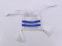 Judaica Mini White w/Blue Stripes Wedding Bar Bat Mitzvah Tallit Tallis Dragee Favors Organza Bags 3x4” (Set of 5 Bags)
