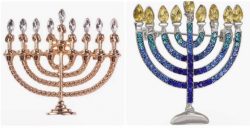 Judaica Chanukah Hanukkah Festival of Lights Fun Fashion Jewelry Menorah Brooch Pin Gold or Blue