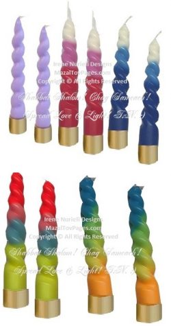 COLORFUL JUDAICA SHABBAT SABBATH CANDLES PREMIUM BEESWAX LUXURIOUS HAND CRAFTED DIPPED TEMPLE SHUL CHAPEL
